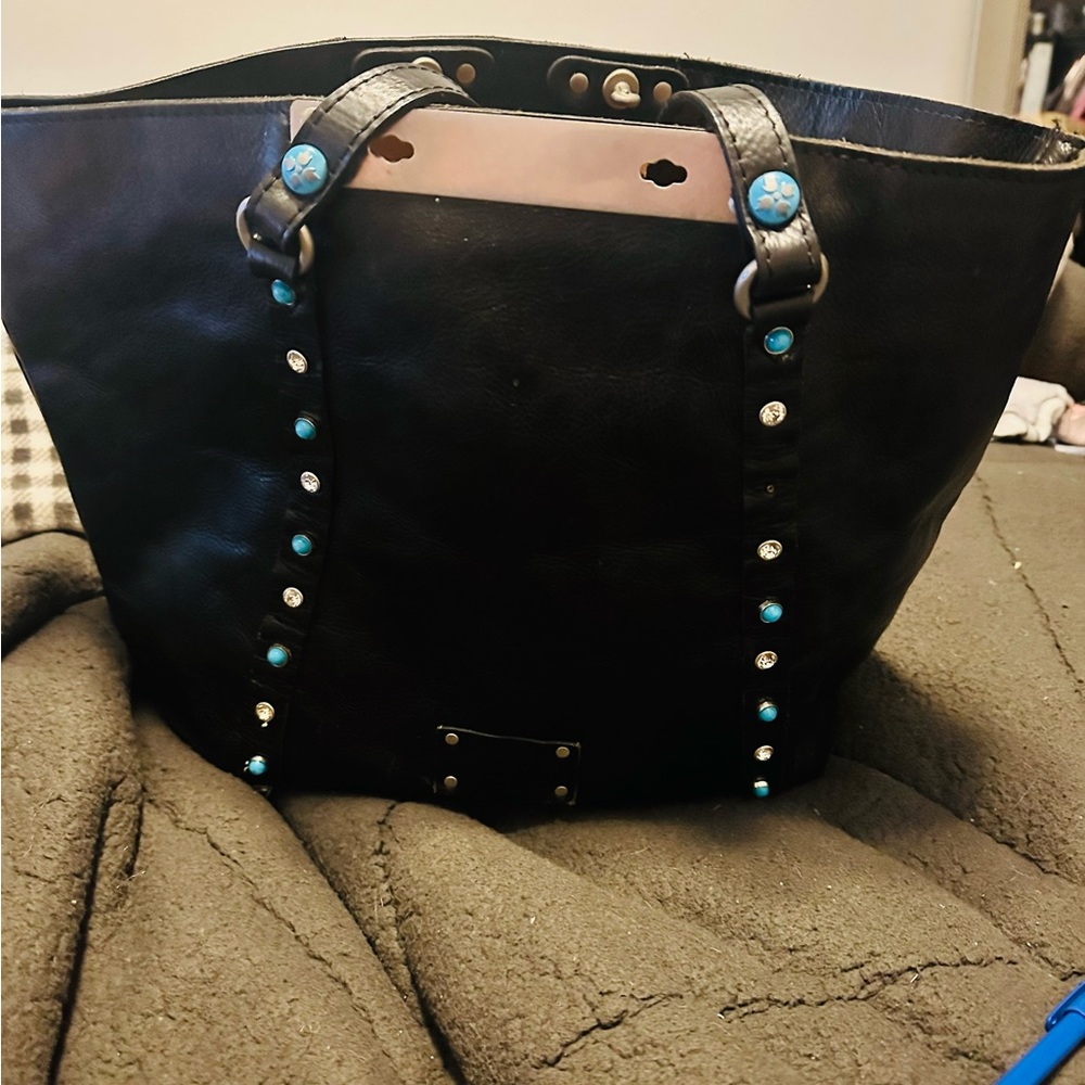 Large Black leather Patricia Nash bag